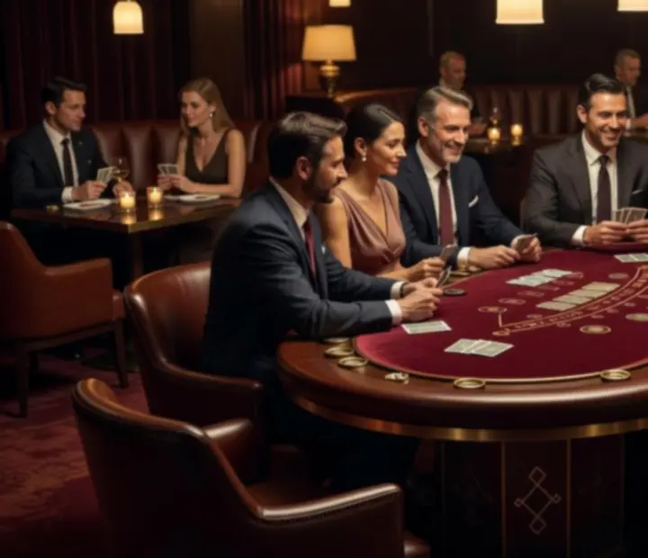 Blackjack-inspired table evening at NAXSOL ENTERPRISES LTD with curved table, warm lighting and card details