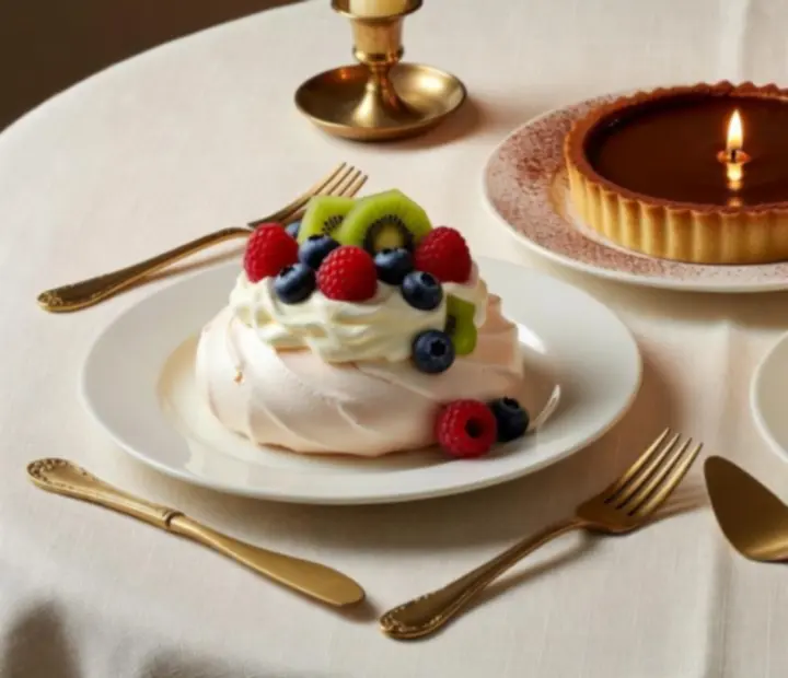 Plated desserts including cheesecake and pavlova at NAXSOL ENTERPRISES LTD